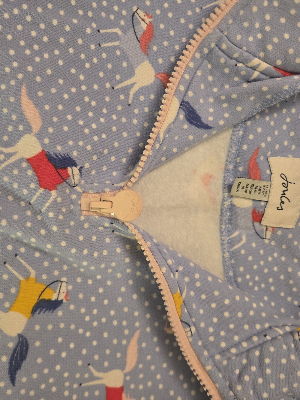 Joules Girls' Blue Horse Print Zip One-Piece